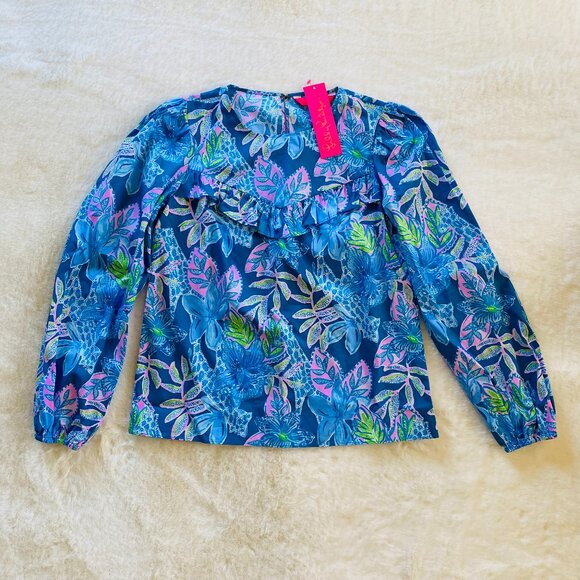 NEW with TAGS Lilly Pulitzer Bernadette Top in Macaw Blue size XXS MSRP $128 - Picture 1 of 13